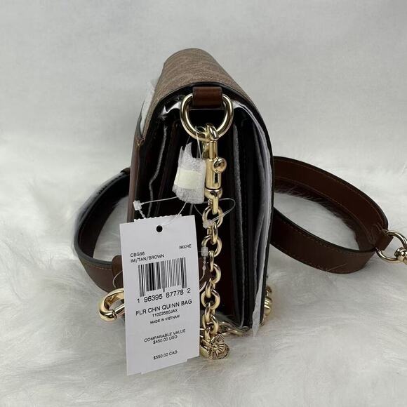 Coach Quinn Bag In Signature Canvas With Floral Chain In Tan/Brown CBG96 NWT - Picture 4 of 11